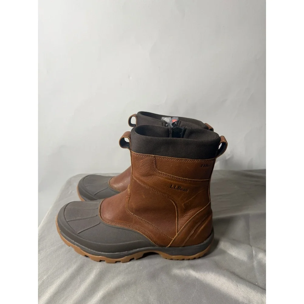 LL Bean Storm Chaser Boots Mens 14 Brown Leather Waterproof TEK2.5 Zip Winter